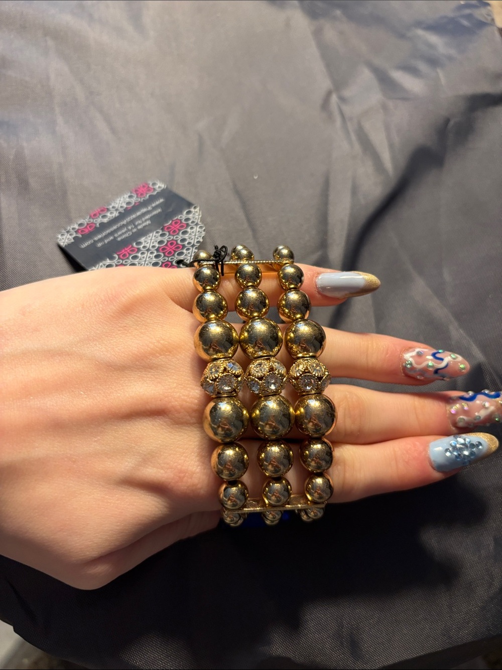paparazzi Gold Beaded Stretch Bracelet with Crystal Accents